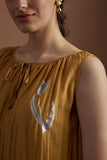 MUSTARD FOIL PRINTED SILK MUMUL TIERED DRESS (1 PC)