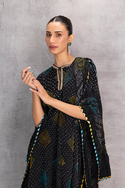 BLACK GAJI SILK DRAPE DRESS (1 PC)