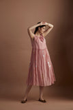 Foil printed tiered dress with old rose mulmul silk (VEG-04/DRS)