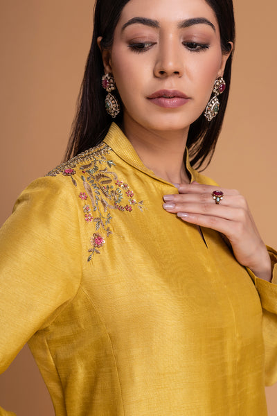 MUSTARD VISC. DUPION EMB. KURTA (2 PCS)