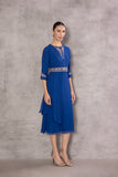 BLUE CHIFFION EMBROIDERED TUNIC WITH BELT (EM-07)