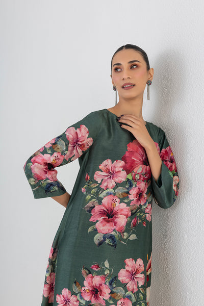 EUCALYPTUS DUPION HIBISCUS PRINTED TUNIC (1 PC)