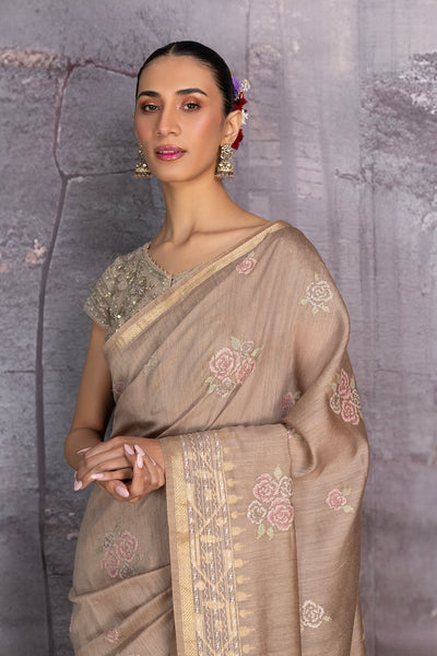 BEIGE TUSSOR GEORGETTE SAREE (1 PC)