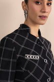 BLACK CHECK HANDWOVEN COTTON TRIPLE LAYERED SHORT JACKET (1 PC)