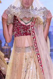GOLD & MAROON DUPION EMBROIDERED LEHENGA SET (EVO-07)