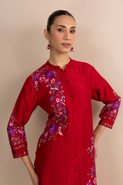 RED EMBROIDERED KURTA SET (2 PCS)