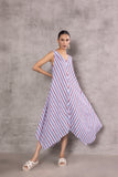 WHITE COTTON STRIPE PRINTED HANKERCHIEF DRESS