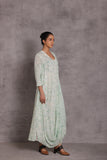 AQUA COTTON MARBLE PRINTED DRAPE DRESS (1 PC)