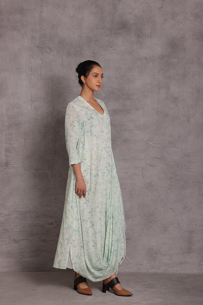 AQUA COTTON MARBLE PRINTED DRAPE DRESS (1 PC)
