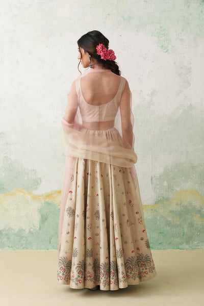 TOOSH & SOFT PINK DUPION PTD. WITH HAND KASHMIRI EMB. LEHENGA SET (4 PCS)