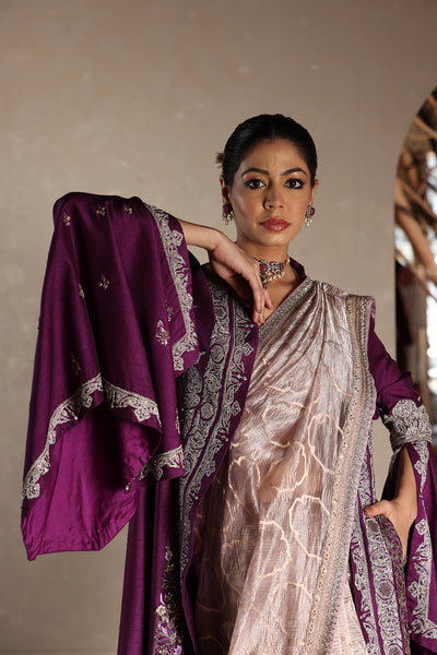 LIGHT MAUVE TISSUE CRINKLED SAREE SET (2 PCS)