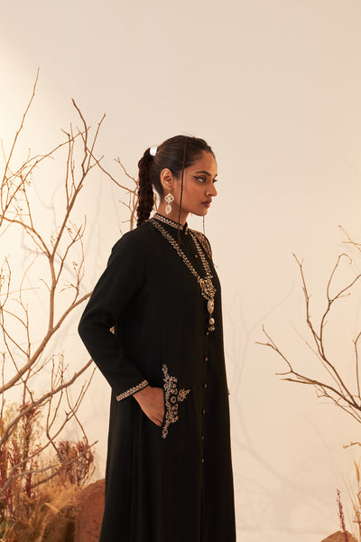 BLACK WOOLEN EMBROIDERED JACKET (1 PC)
