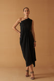 BLACK TENCIL GEORGETTE  DRAPE DRESS PAIRED WITH BLACK BLOUSE ( SE-05A)