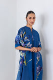 BLUE LAGOON SILK CHANDERI FLORAL PRINTED KAFTAAN SET (2 PCS)