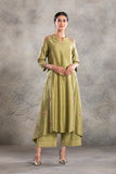 OLIVE GREEN DUPION EMBROIDERED KURTA SET(3 PC)