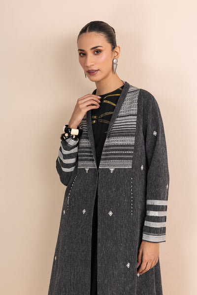 GREY HANDWOVEN COTTON LONG JACKET (1 PC)