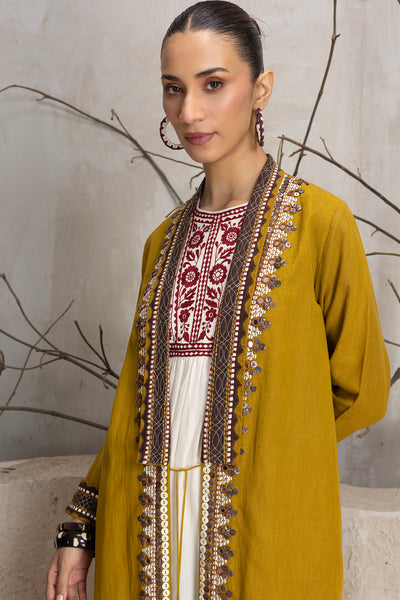 MUSTARD LINEN EMBROIDERED JACKET (1 PC)