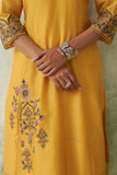 SUNFLOWER YELLOW CHANDERI MULTICOLOR KASHMIRI EMB. KURTA SET (2 PCS)