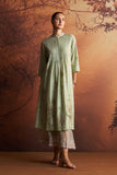 SAGE GREEN DUPION EMBROIDERED KURTA SET (YMN-14C)