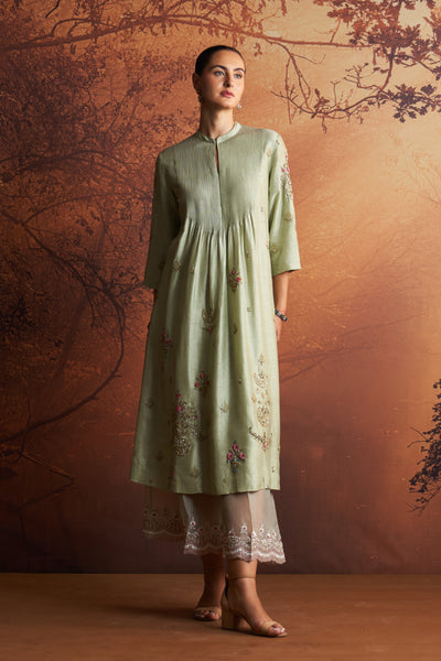 SAGE GREEN DUPION EMBROIDERED KURTA SET (YMN-14C)