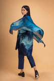 DARK BLUE CHANDERI PRINTED STOLE (1 PC)
