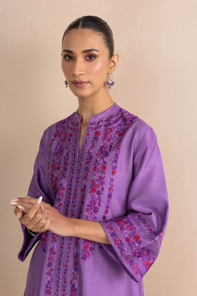 SHADES OF LILAC STRIPE PRINTED & EMBROIDERED KURTA SET (2 PCS)