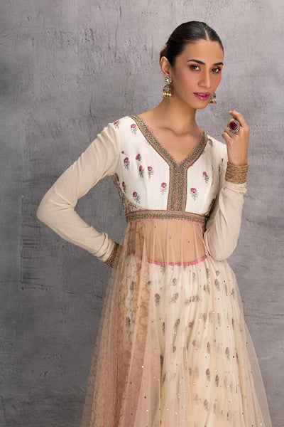 BLUSH NET PRINTED & EMBROIDERED ANARKALI SET (3 PCS)