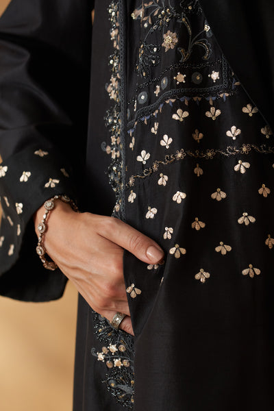 BLACK SUMMER SILK DORI  EMBROIDERED CLASSIC JACKET ( SE-04B/JKT)