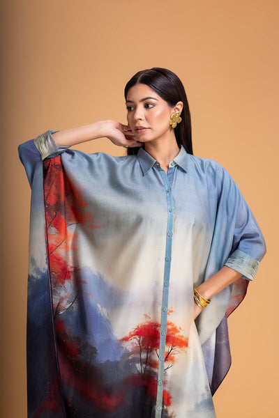 BLUES CHANDERI PRINTED KAFTAAN (1 PC)