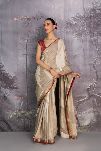 TOOSH &amp; GREY ZARI STRIPE EMBROIDERED SAREE (2 PCS)