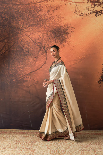 IVORY TISSUE EMB. SAREE SET (2 PCS)