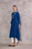 BLUE CHIFFON PRINTED EMBROIDERED TAGAAI KURTA (INY-29B)