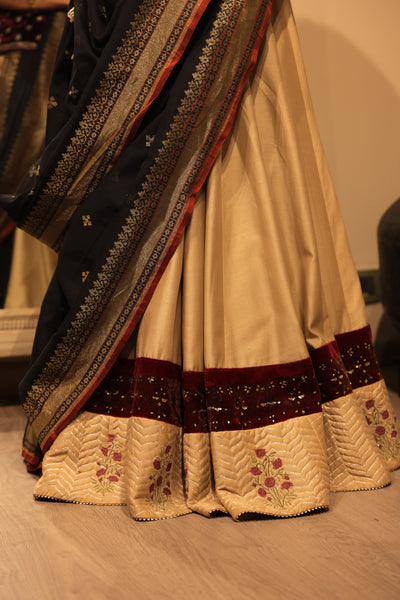 LIGHT GREY DUPION EMBROIDERED BORDERED WORK LEHENGA (MH-03/LEH)