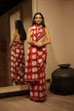 RED POLKA DOT GEORGETTE TUSSOR EMBROIDERED SAREE WITH UNSTITCHED BLOUSE & PETTICOAT (TL-10C)