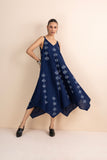 BLUE HANDWOVEN COTTON BLOCK PRINTED DRESS (1 PC)