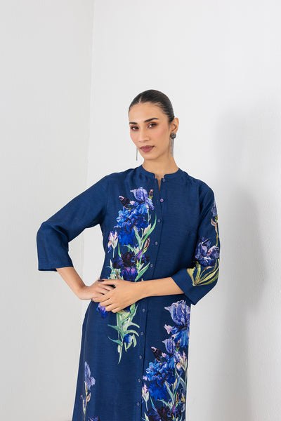 BLUE LAGOON DUPION FLORAL BUTA PRINTED TUNIC (1 PC)