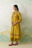 LIME GREEN CHANDERI EMB. KASHMIRA KURTA SET (3 PCS)