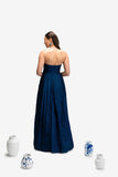 ELECTRIC BLUE DUPION EMBROIDERED TUBE PLEATED DRESS (FA-06A/DRS + CRN)