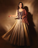 Ruby Embroidered Jacket and Gold and Silver Lehenga Set (e-30/tl-103)