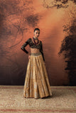 GOLD SILK TISSUE PRINTED & EMB. LEHENGA SET (EVO-07) (4 PCS)