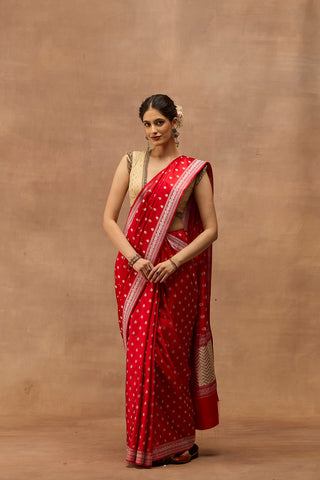 RED SATIN SILK BUTI SAREE (1 PC)