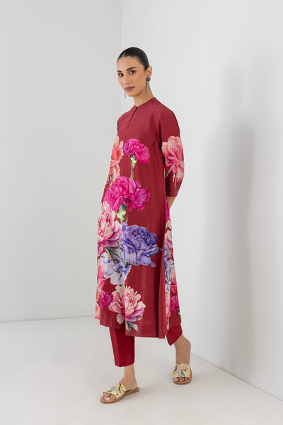 POPPY BLAZE SILK CHANDERI FLORAL PRINTED TUNIC (1 PC)