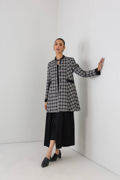 BLACK & WHITE CHEQUERED WOOLEN JACKET (1 PC)