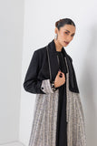 IVORY & BLACK TEXTURED WOOLEN LONG TRENCH COAT (1 PC)