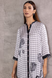 IVORY SILK BOTANICAL STRIPE PRINTED FRONT OPEN TUNIC (BW-06A)