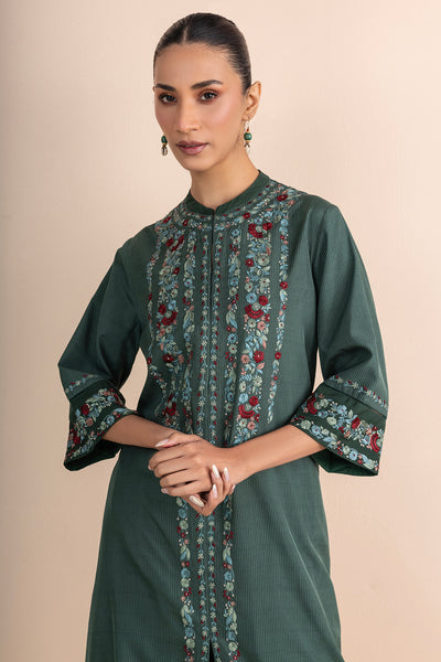 SHADES OF GREEN STRIPE PRINTED & EMBROIDERED KURTA SET (2 PCS)