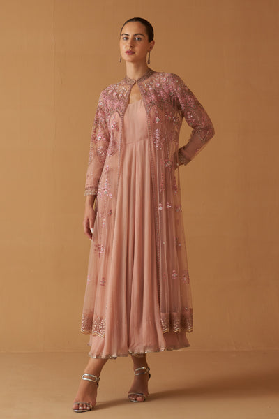 OLD ROSE NET EMBROIDERED JACKET AND OLD ROSE CHIIFON ANARKALI (TL-89B)