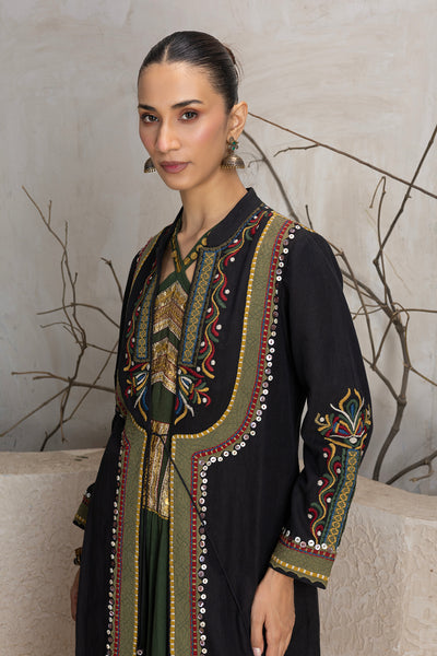 BLACK LINEN EMBROIDERED JACKET (1 PC)