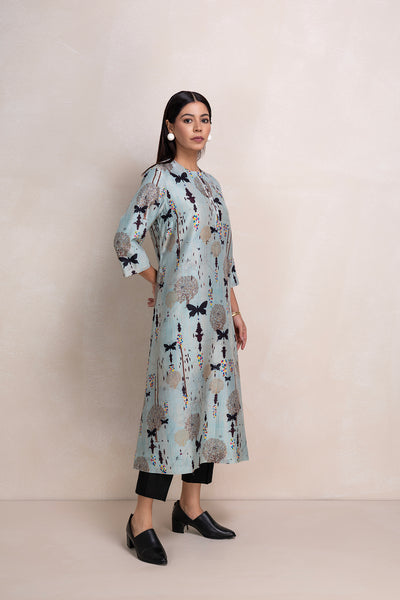 AQUA SILK CHANDERI PRINTED TUNIC (1 PC)