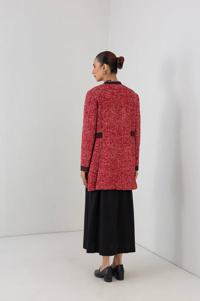 RED TEXTURED WOOLEN MID LENGTH JACKET (1 PC)